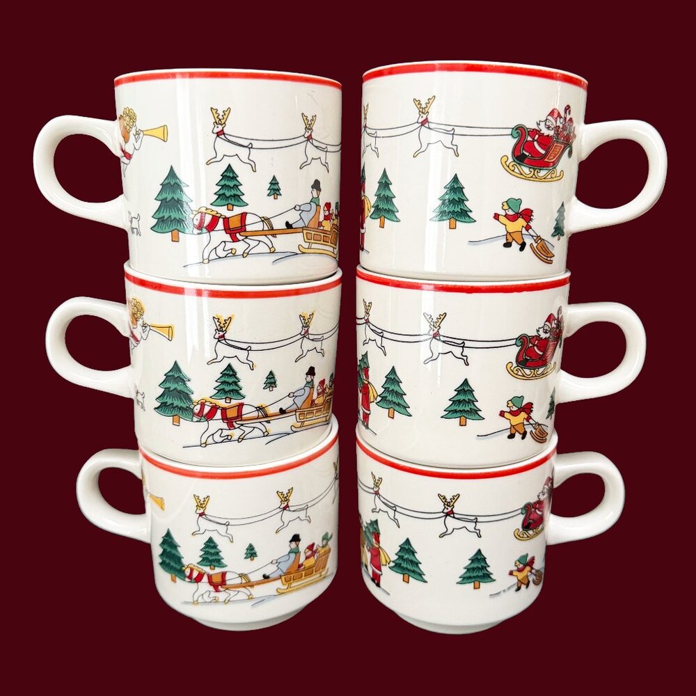 Set of 6 Vintage 1980s Jamestown China Coffee Mugs: The Joy of Christmas 1987